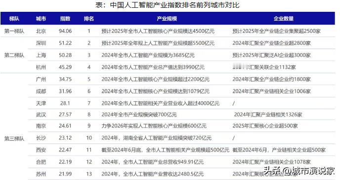 成都的人工智能产业指数排第七。发现没有，其实成都很多方面排名都跟经济总量差不多，