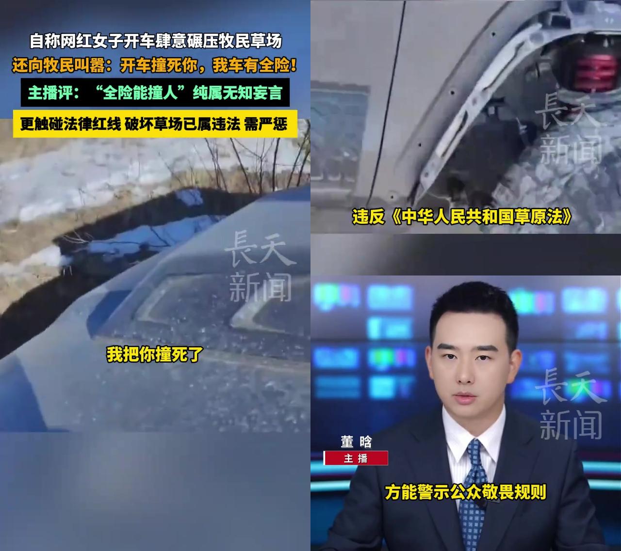 见过把全险当撞人免单券的吗？

内蒙古有个自称网红的女的，开越野车扎进牧民草