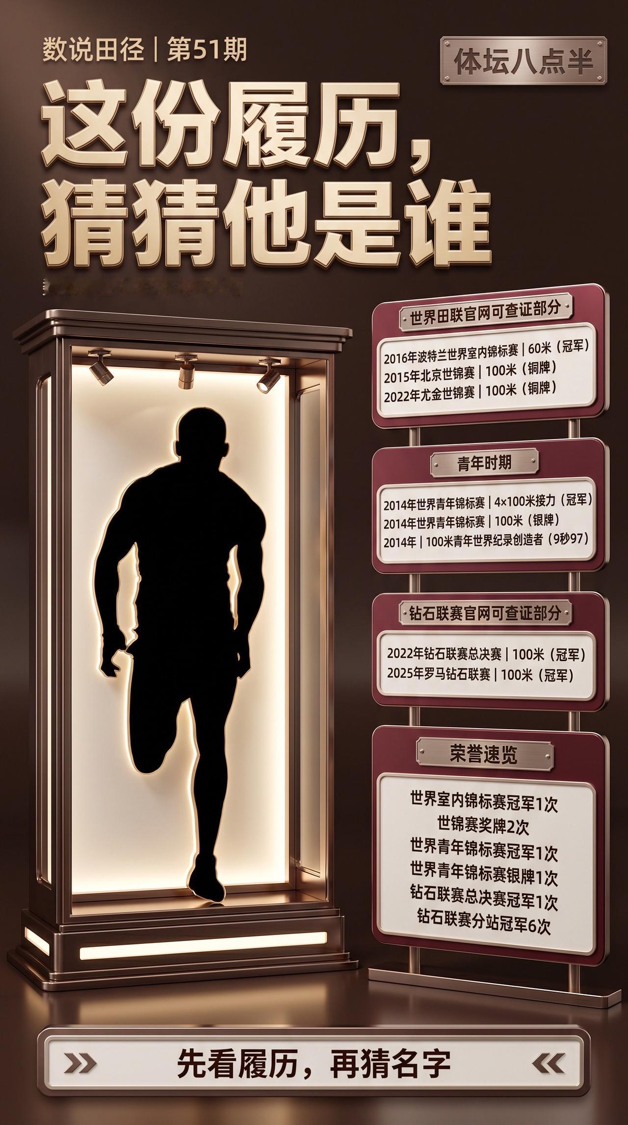 获得了这么多冠军 他是谁呢？跑步 短跑 运动员 奥运会