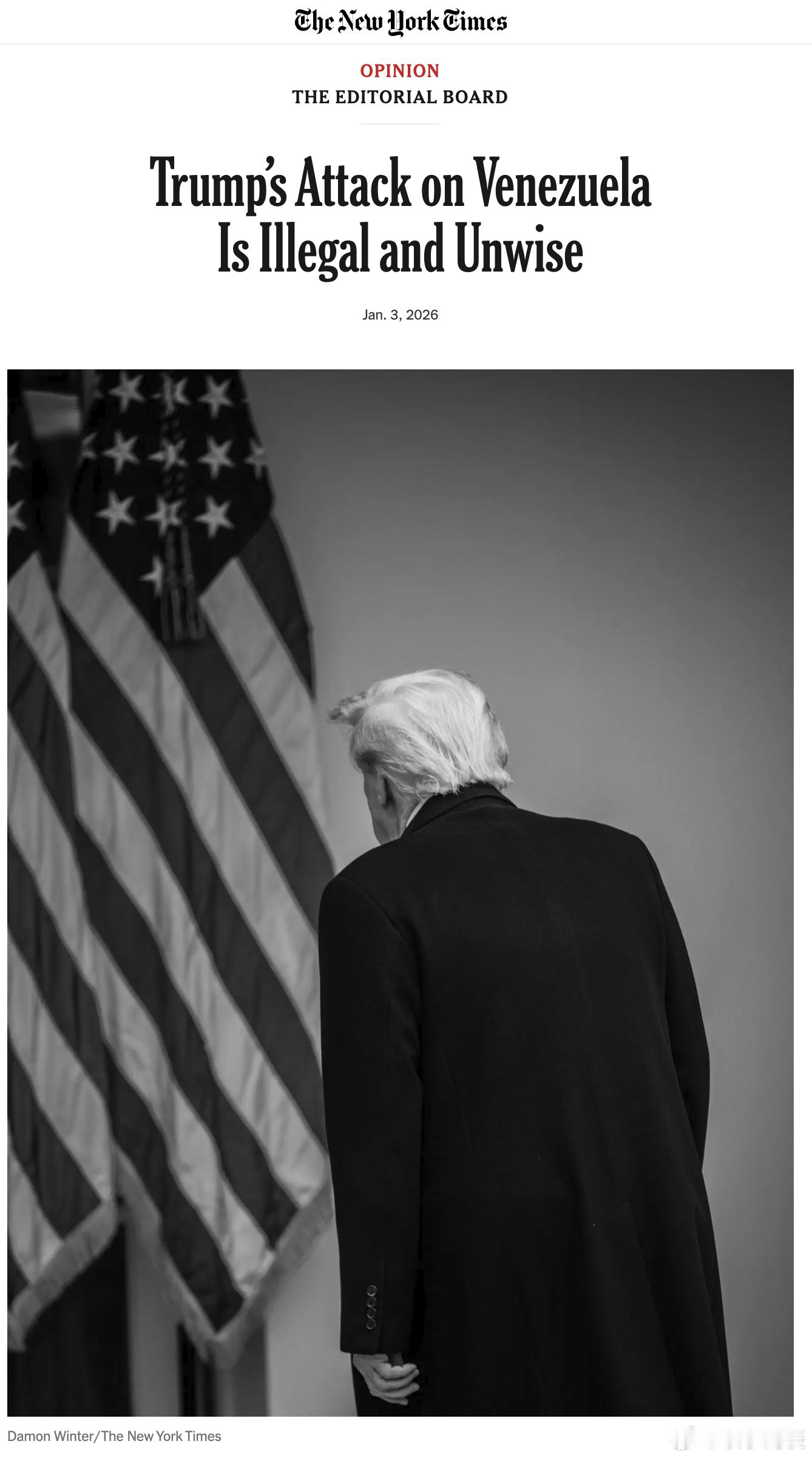 【特朗普对委内瑞拉的攻击是非法的，也是不明智的】[原文机翻纽时社论：委内瑞拉显然
