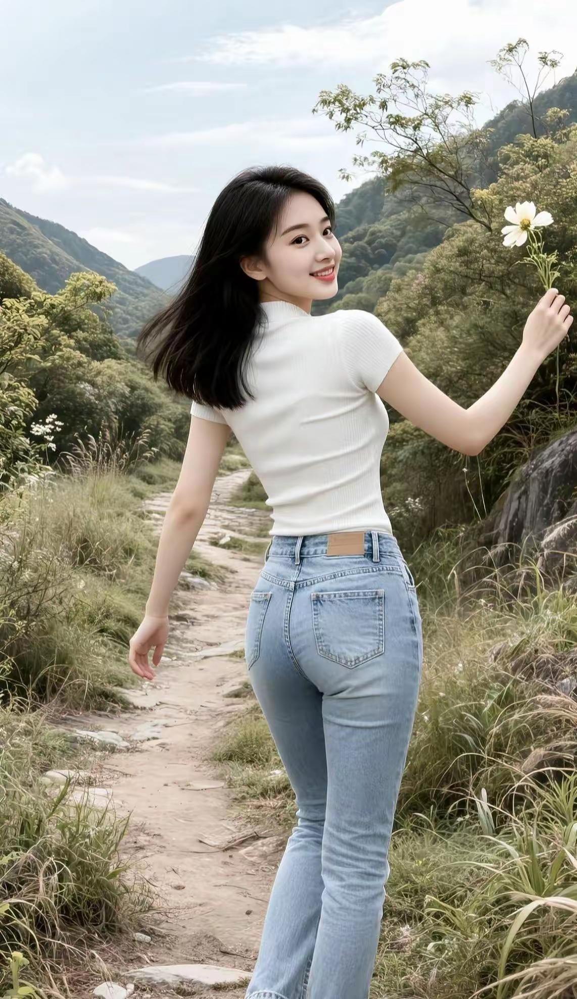 山间小路，轻纱薄衫，悠然自得，与自然共舞。