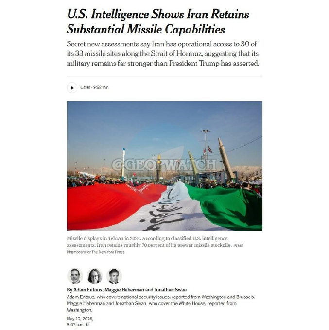据《纽约时报》援引美国机密情报评估报道，尽管美以发动了空袭，但情报评估显示伊朗仍