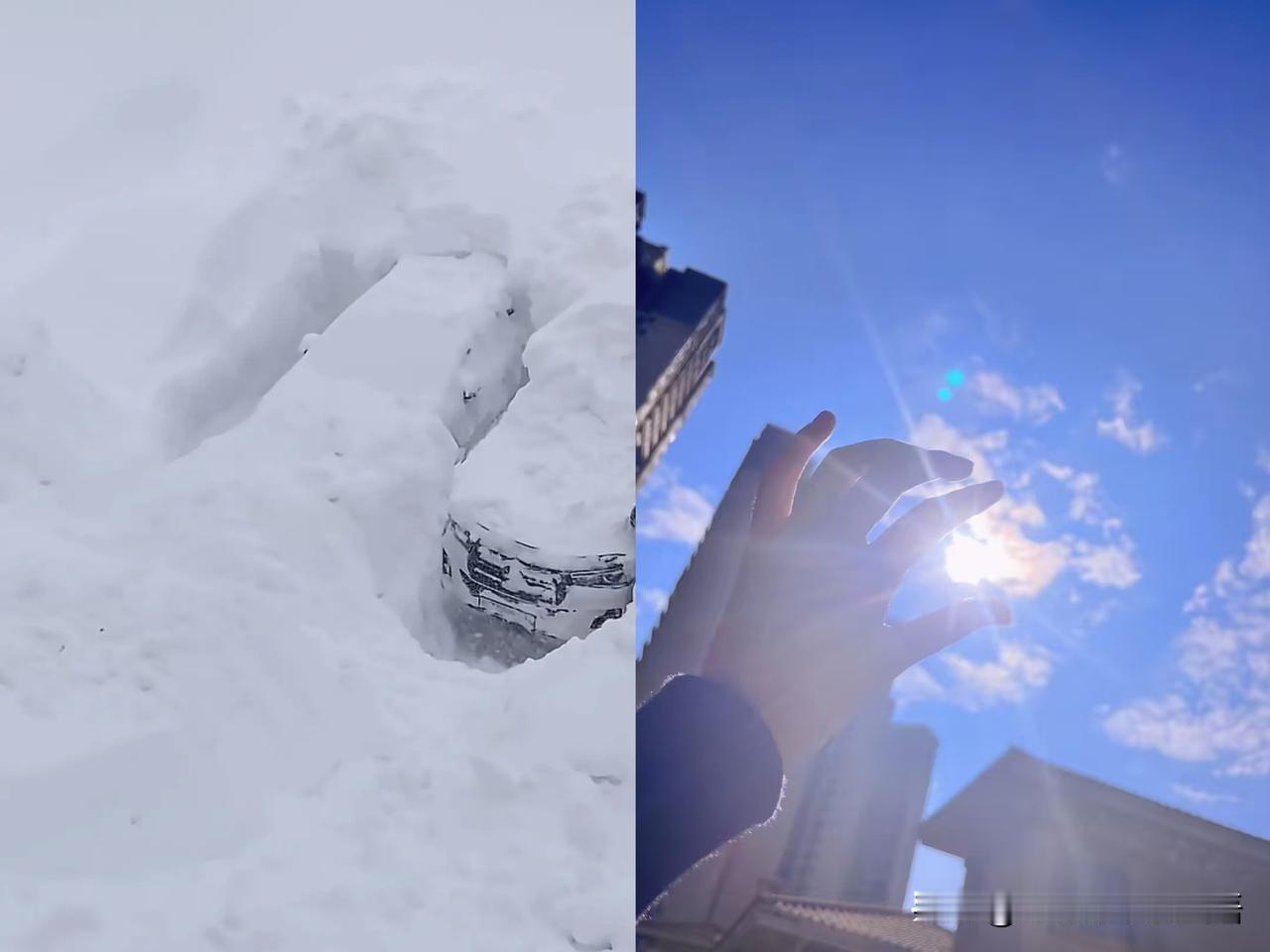 睁开眼睛看到山东威海的雪把车都埋了，这样的场景是我这个云南人羡慕不来的。昨天坐在