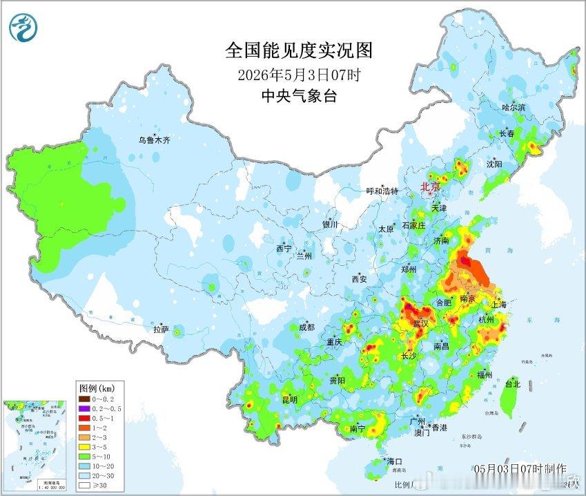 【雾和沙尘】今晨在江苏浙江湖北部分地区出现大雾。浙江丽水出现能见度不到500米的