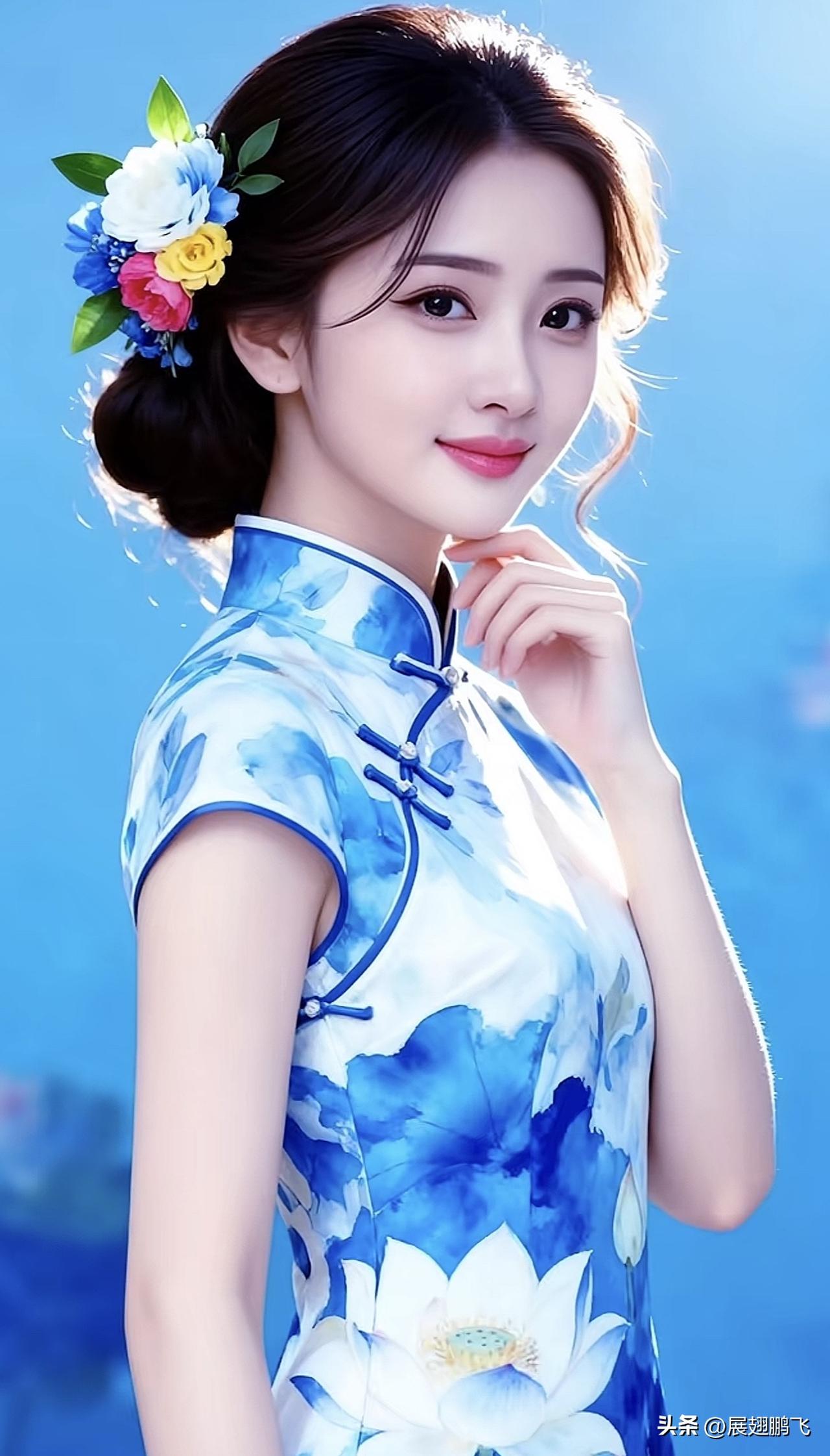 优雅旗袍少女，花海中的美丽绽放旗袍街景照 旗袍风景写真 旗袍风景 旗袍风景写真 