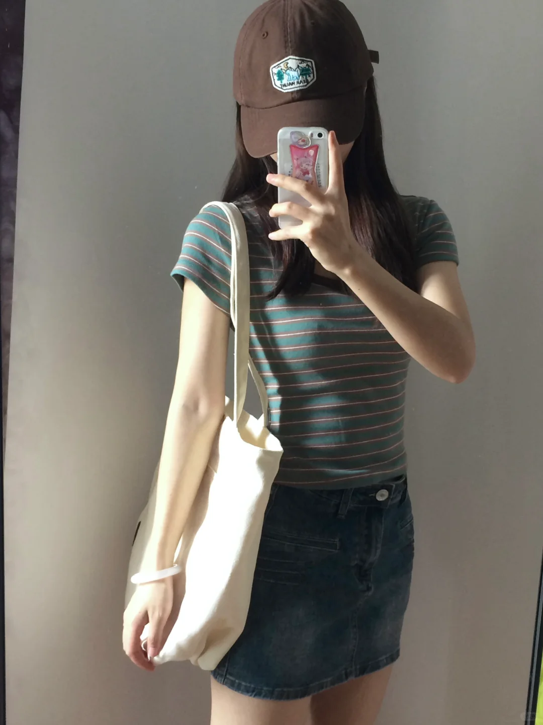 复古绿条纹短袖！！