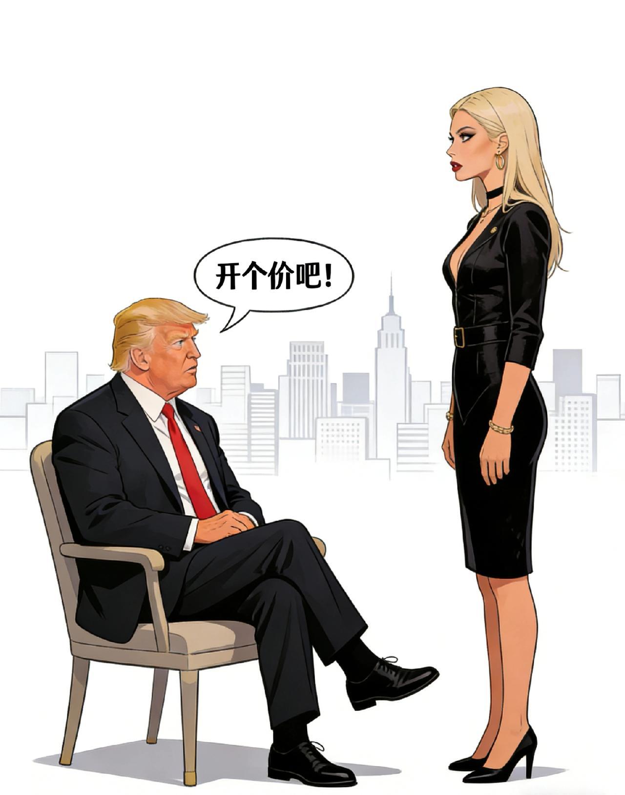 买家（特朗普）：拿着计算器，一脸诚恳，老板，这岛我看上了，多少钱能卖？一亿？十亿