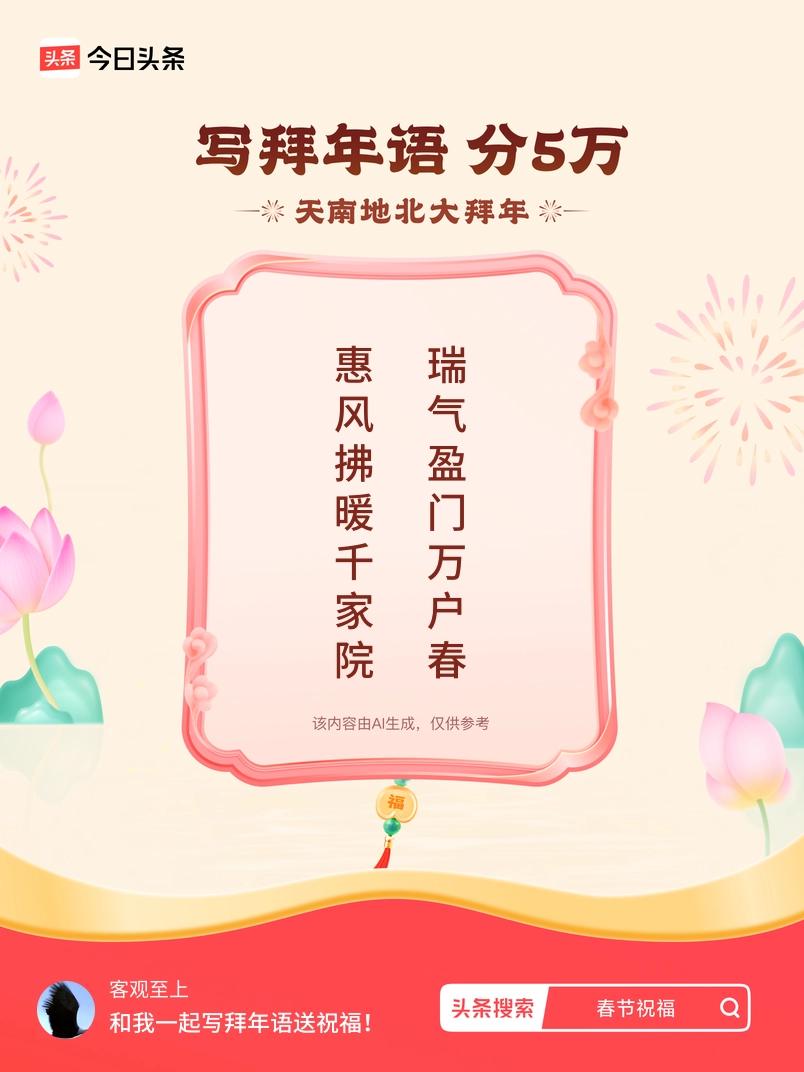写拜年语送祝福新春拜年送祝福！我的祝福是：“惠风拂暖千家院，瑞气盈门万户春”！快