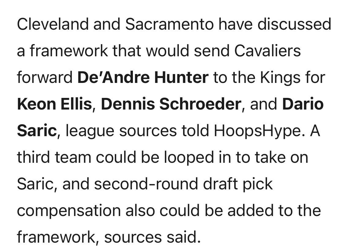 Scotto：骑士与国王已就一笔交易框架展开商讨，方案大致为骑士送出锋线亨特，从