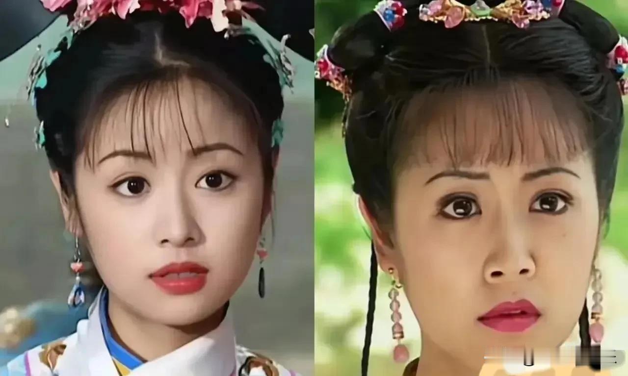 《还珠格格》火了之后，紫薇的妆造也迎来了华丽变身，
剧组有钱了果然不一样，不论是