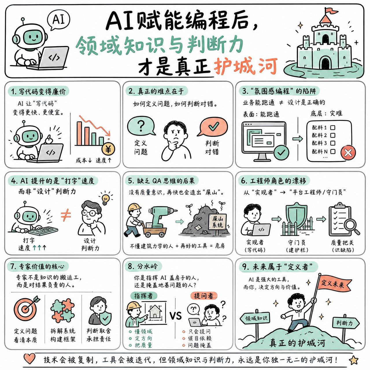 【AI赋能编程后，领域知识与判断力才是真正护城河】

快速阅读：AI 正在让“写
