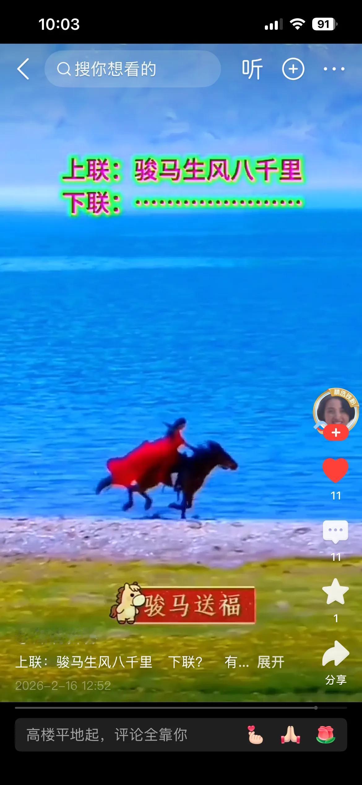 骏马生风八千里，
神山如霄三百重。
横批：《骏马与神山》