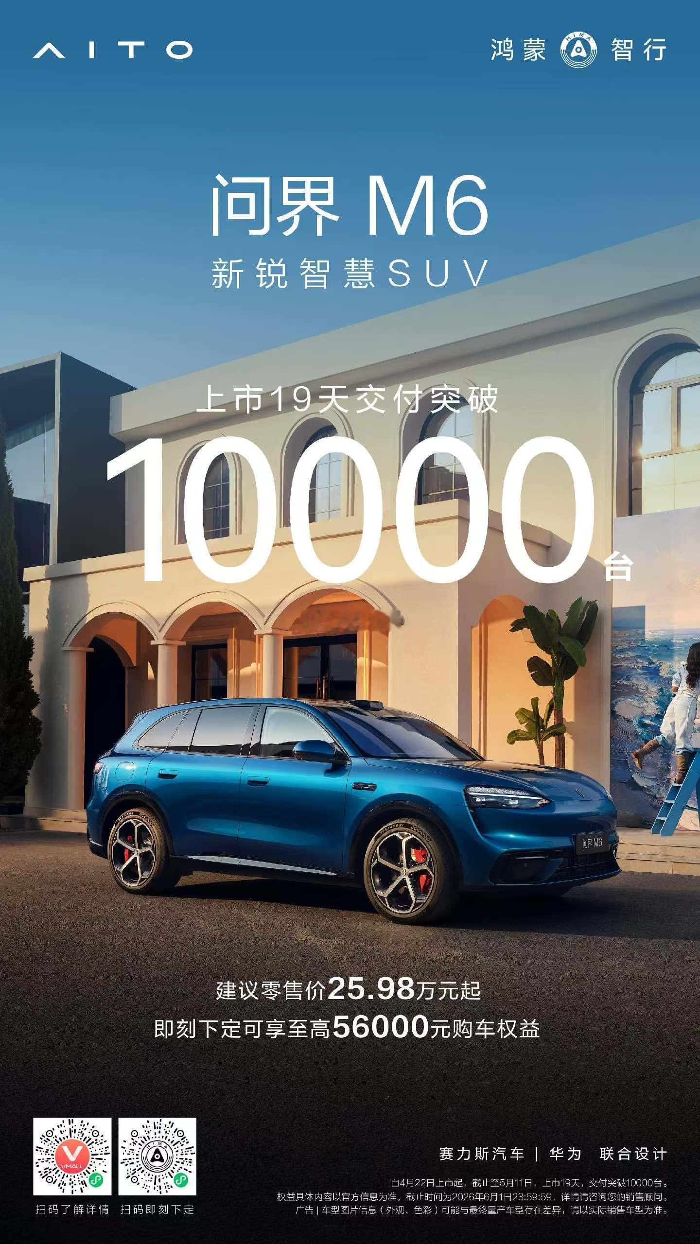问界m6 截止至5月11日，上市19天交付破万！智慧出行体验