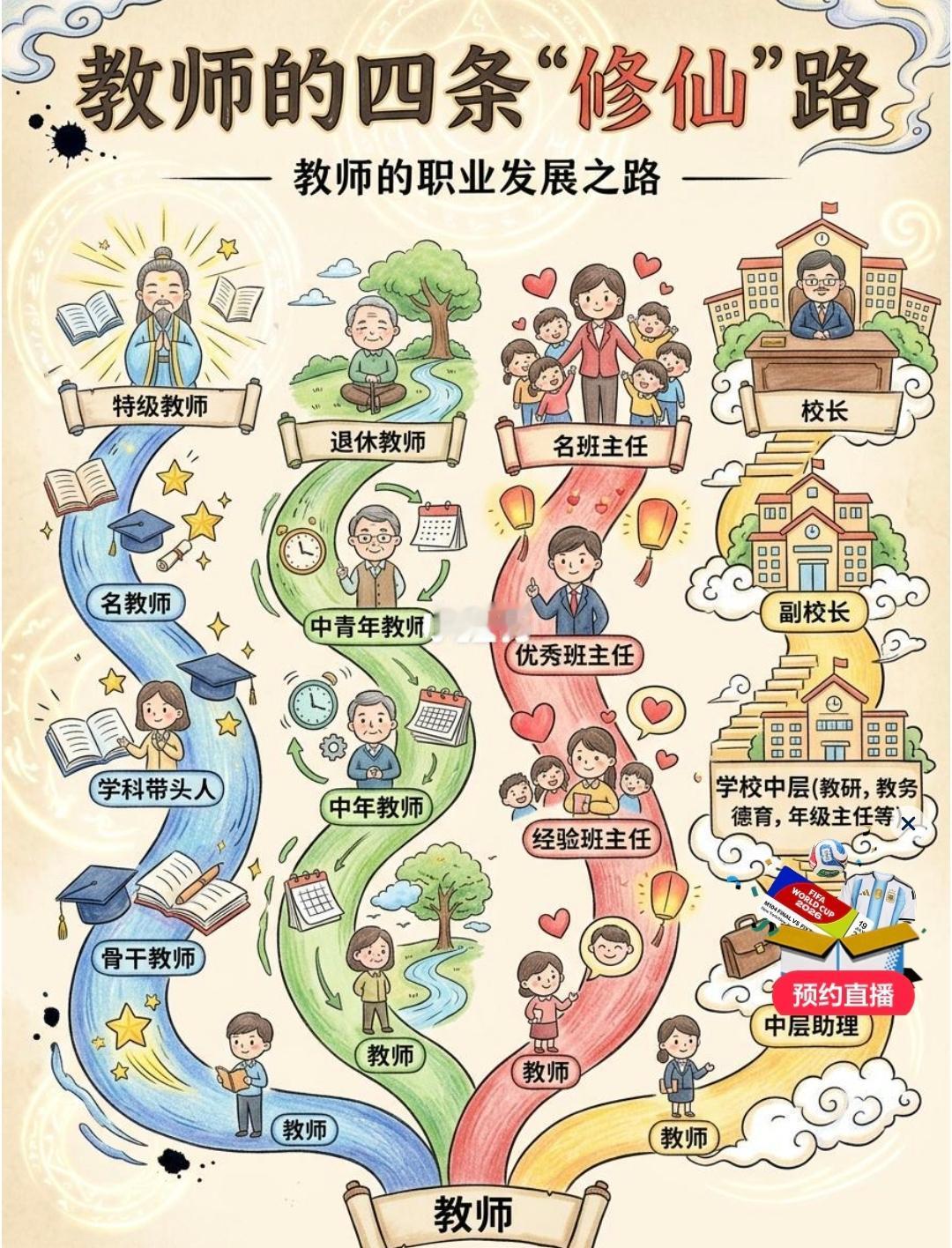 三尺讲台亦有漫漫征途，从教之路从不是单一行路。
同是起点出发，老师们走出四条截然