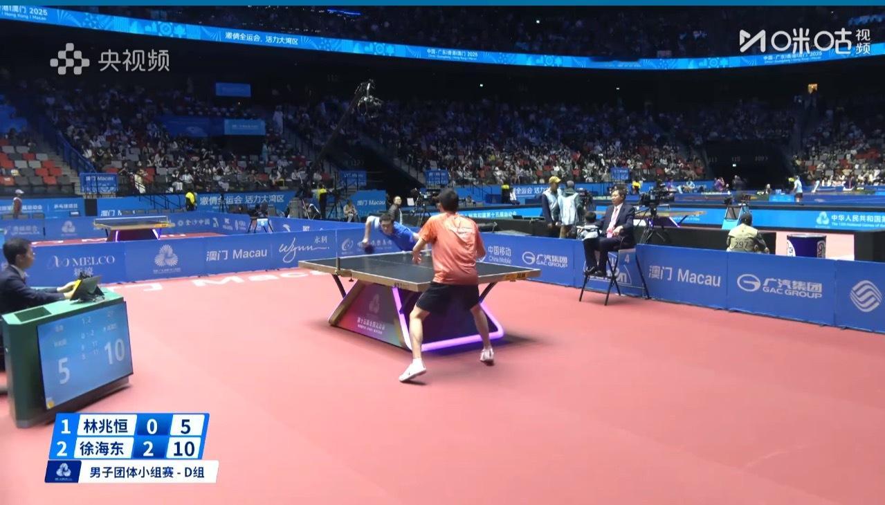 2025大湾区全运会男子团体D组香港1-3辽宁黄镇廷/陈颢桦0-3徐海东/袁励岑