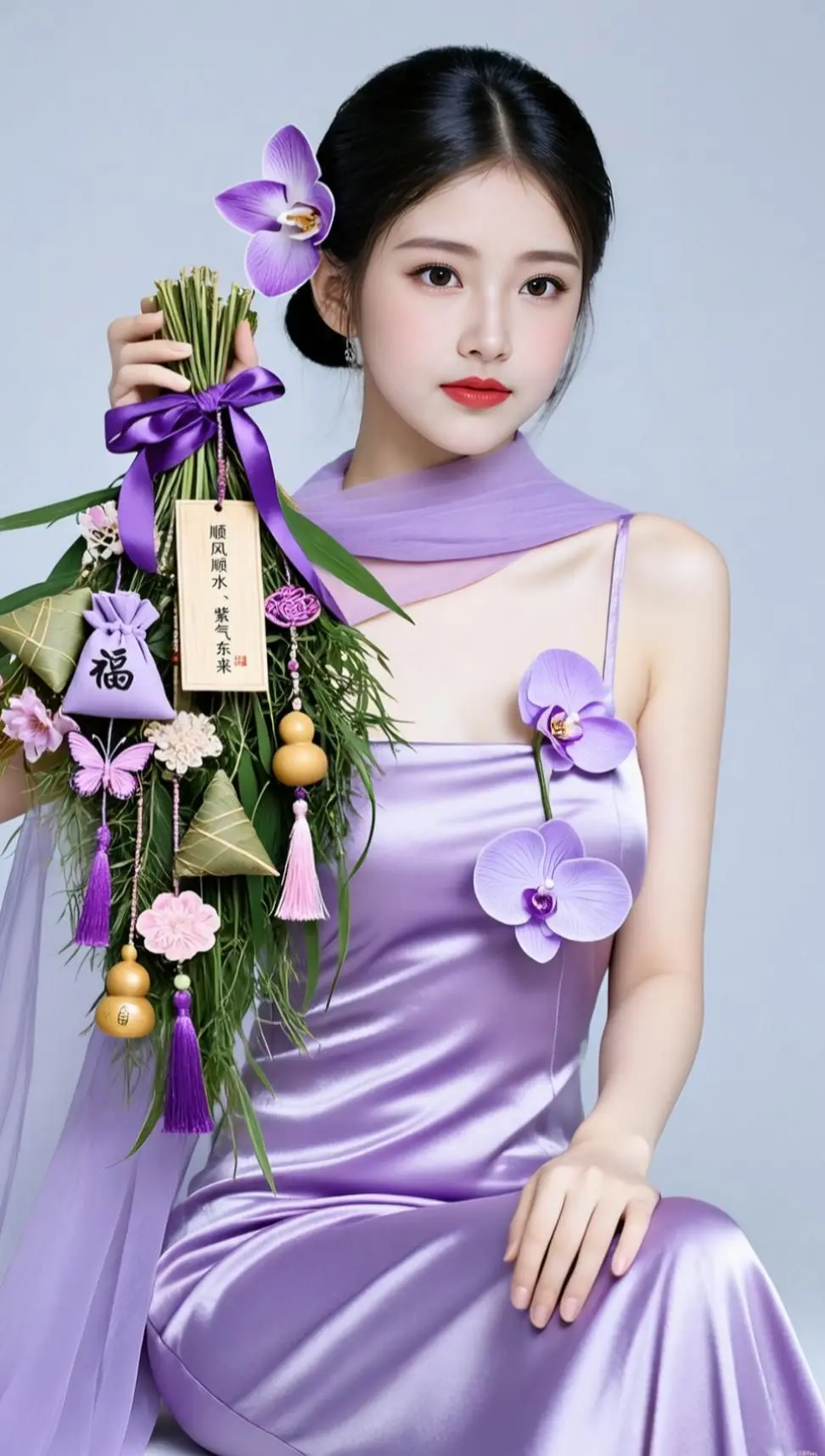 AI紫兰国风写真 ai创作 端午安康端午节我就这样吃粽子又学到了一款粽子的新包法