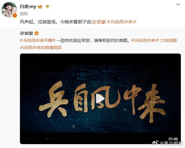 白鹿转发宣传欧豪新剧11 