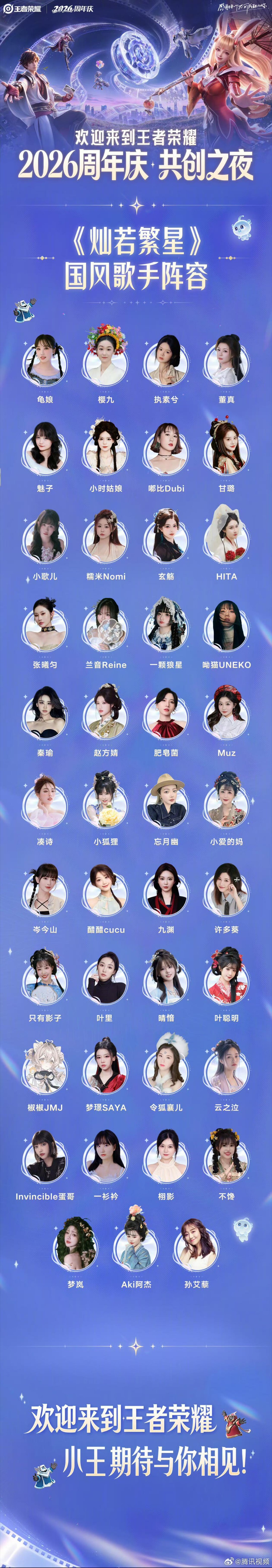 2026王者荣耀共创之夜官宣全阵容2026共创之夜阵容官宣✨王者荣耀2026共创