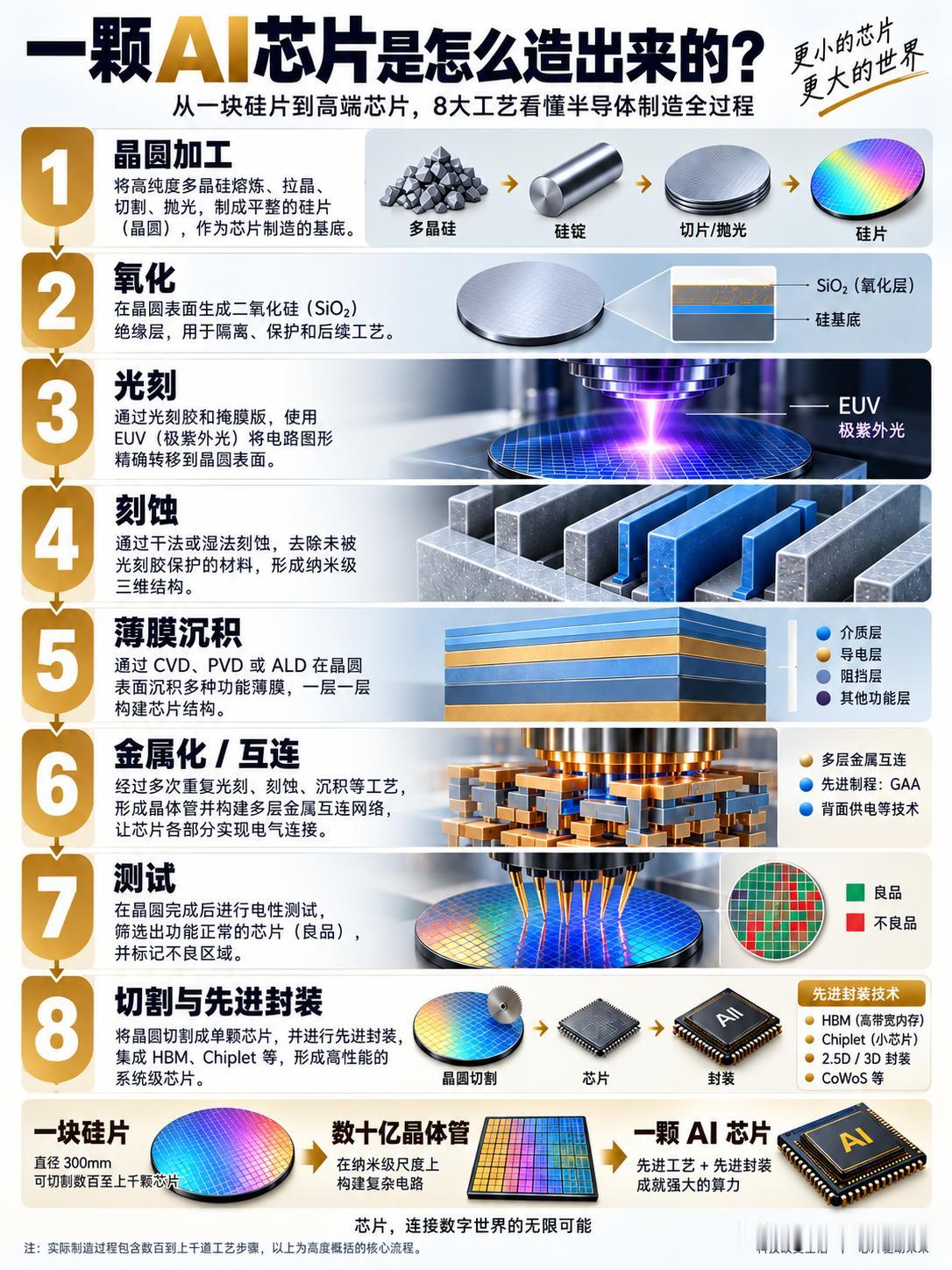 从一块硅片到高端芯片，8大工艺看懂半导体制作全过程！

很多人每天都在用手机、电
