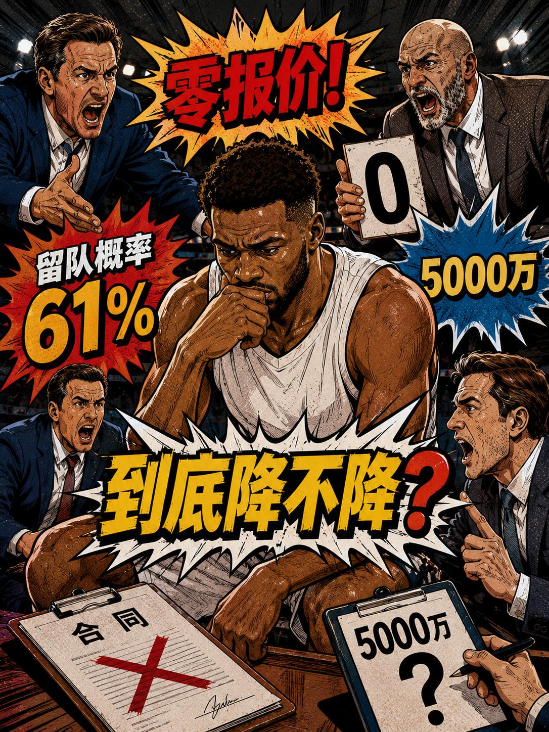 湖人队零报价！詹姆斯留队概率降至61%，5000万美元空间卡在他降不降，如果管理