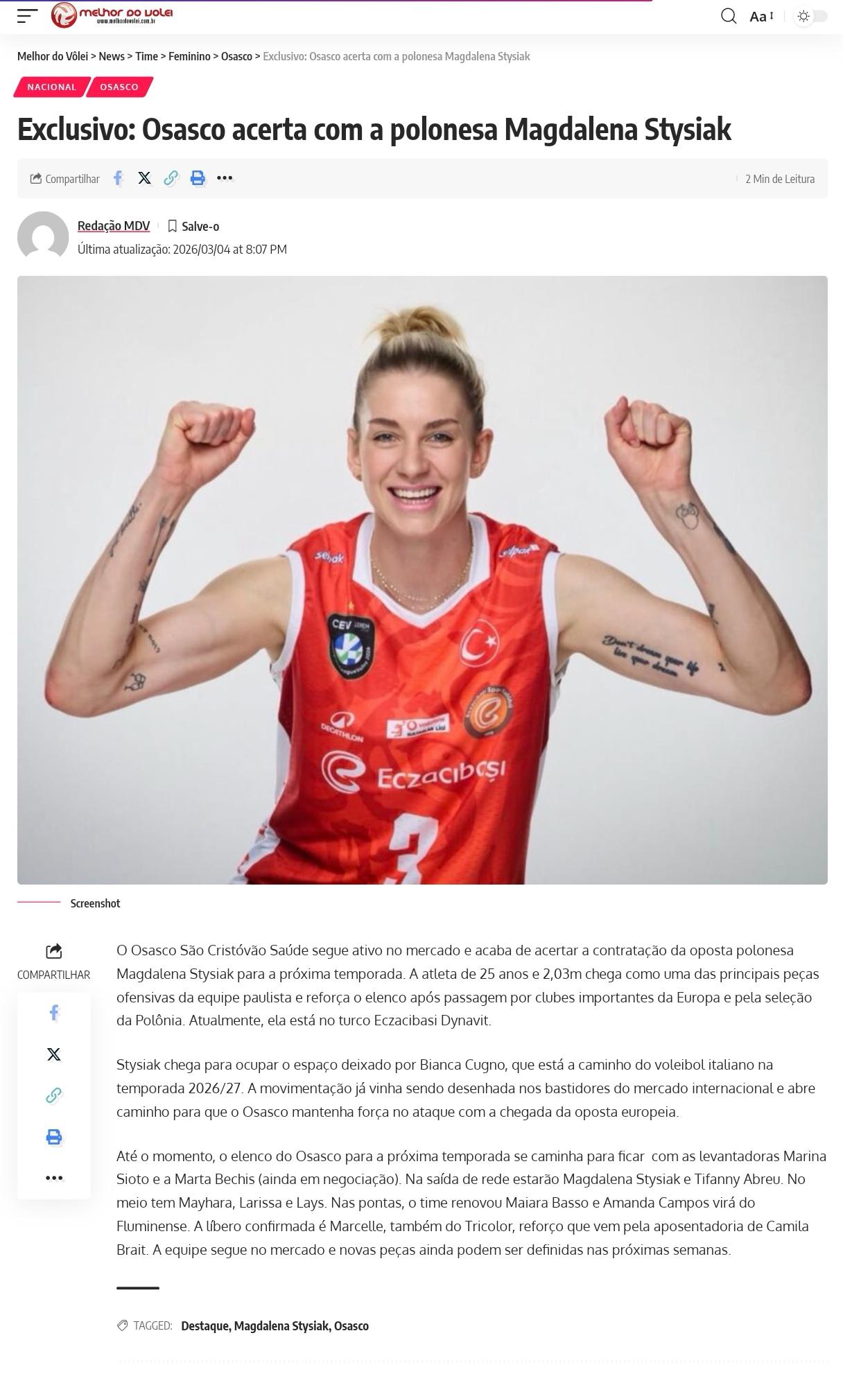 斯蒂夏克下赛季将征战巴超

巴西媒体报道，波兰接应、身高2.03米的斯蒂夏克已与