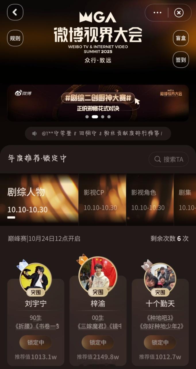 赛道前五名个个有宇宁论 的实力有多强✊微博视界大会 多个赛道前五均有他的身影！剧