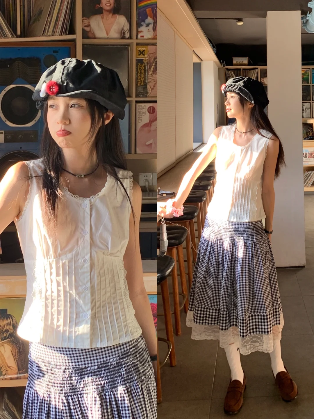 好喜欢！白色花边蕾丝拼接无袖小衫