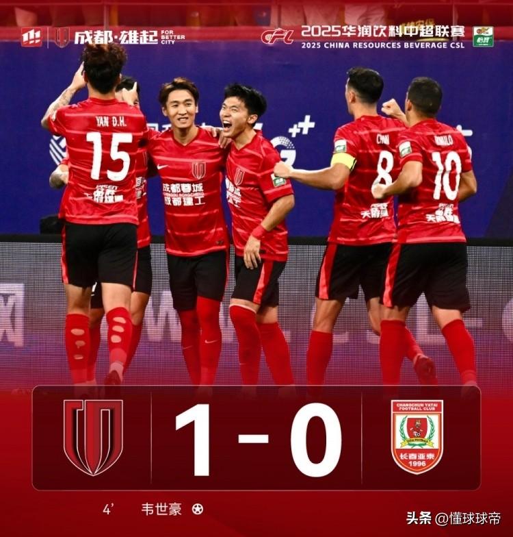上海海港榜首体验卡到期了，成都蓉城1-0战胜长春亚泰反超登顶榜首！

在刚刚结束