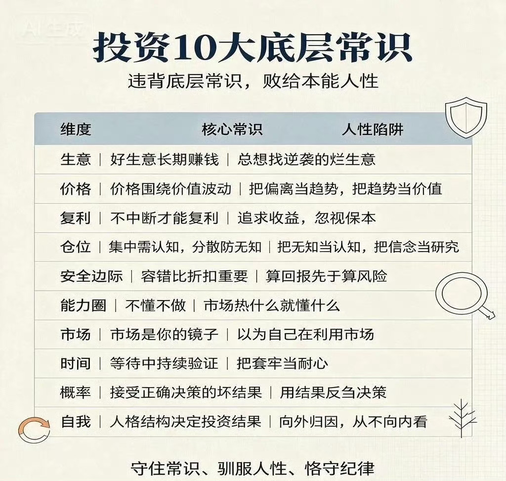 投资中的常识是什么？每一条都指向一个绕不过去的投资真相。投资所有亏损，根源只有两