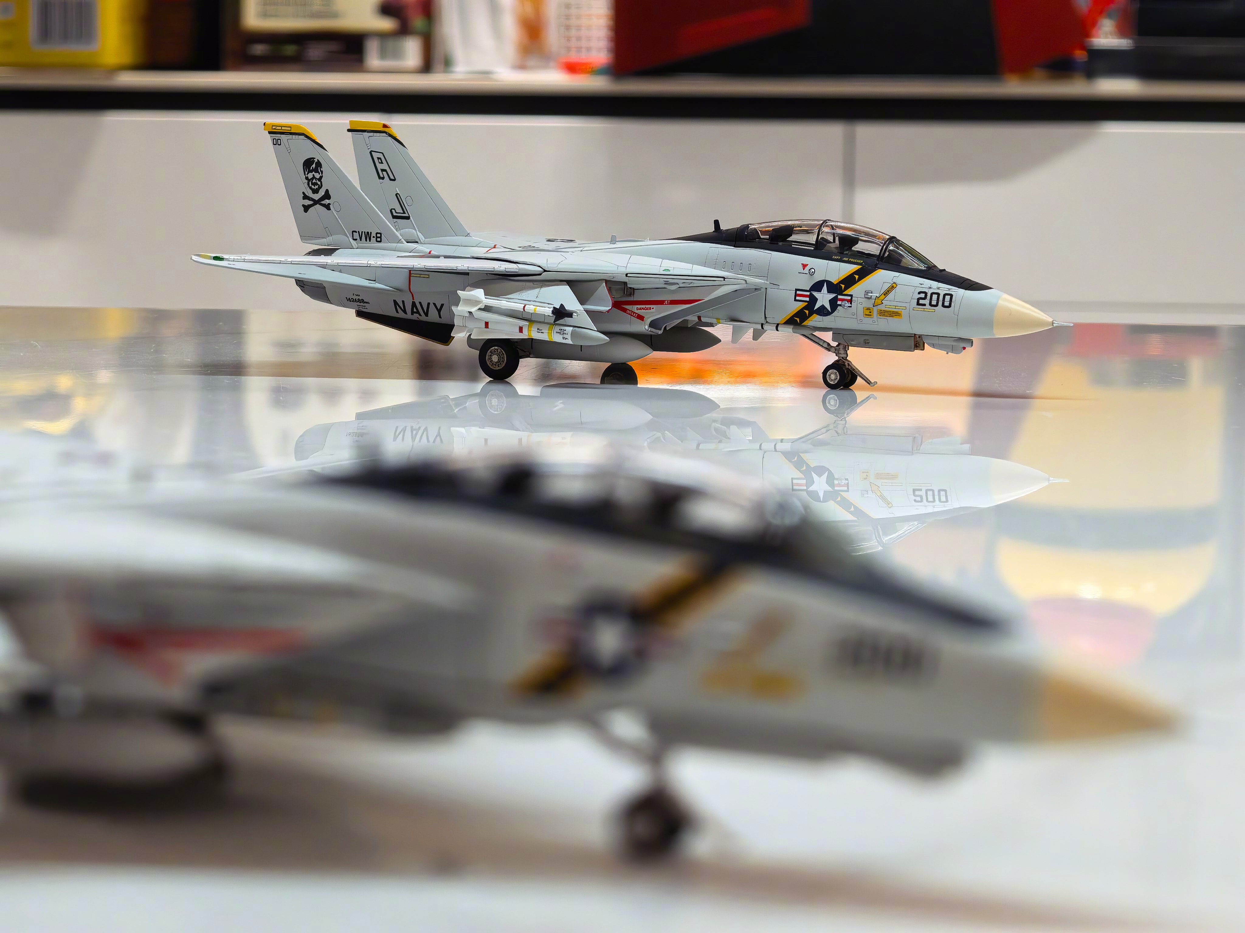 朋友知道我喜欢F-14又送我一架，回家一看，家里有个一模一样的。那就把两架武器挂