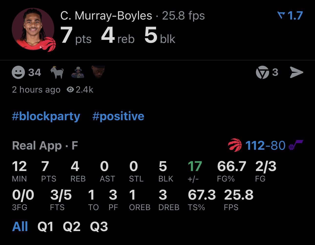 ▲CMB在12分钟内刷了5个盖帽，望周知