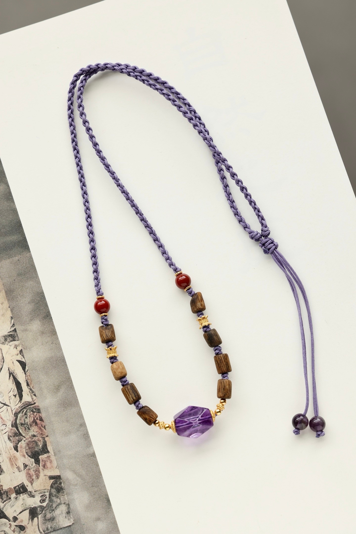 文莱沉香 | 桶珠 diy项链天然沉香，油脂丰富，香气淡雅，搭配紫水晶、南红、银