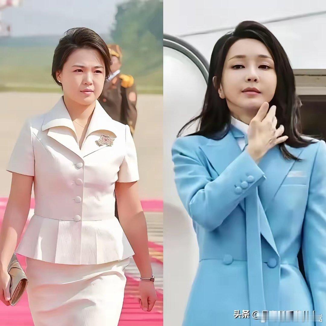 左边：李雪主，右边：金建希左边：朝鲜第一夫人，右边：韩国第一夫人左边：35岁，右