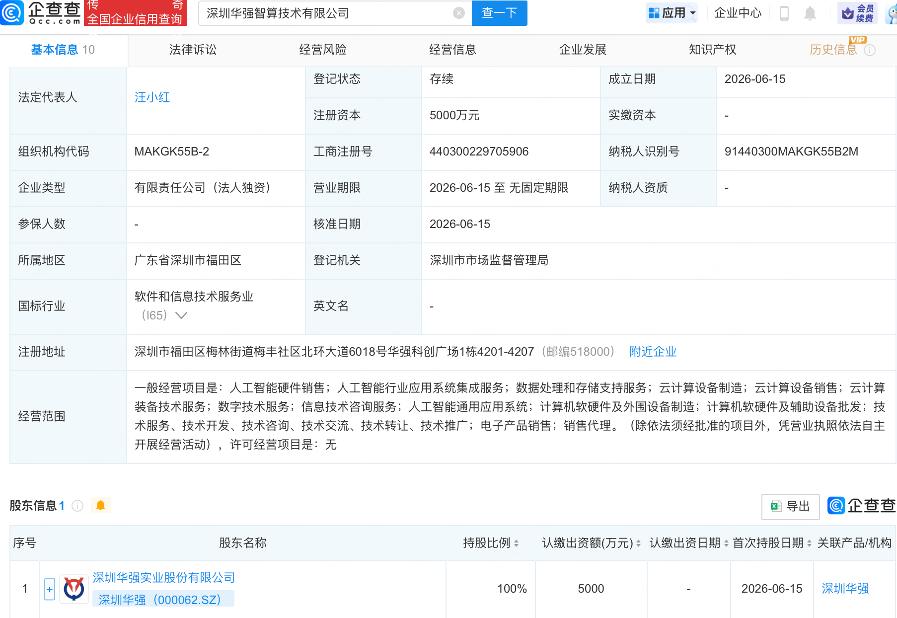 深圳华强成立智算技术公司，含多项AI业务
