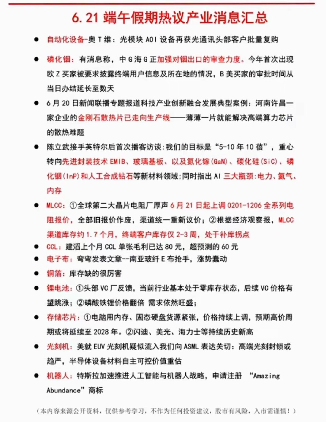 6.22周一  盘前：财经热点信息参考！ 