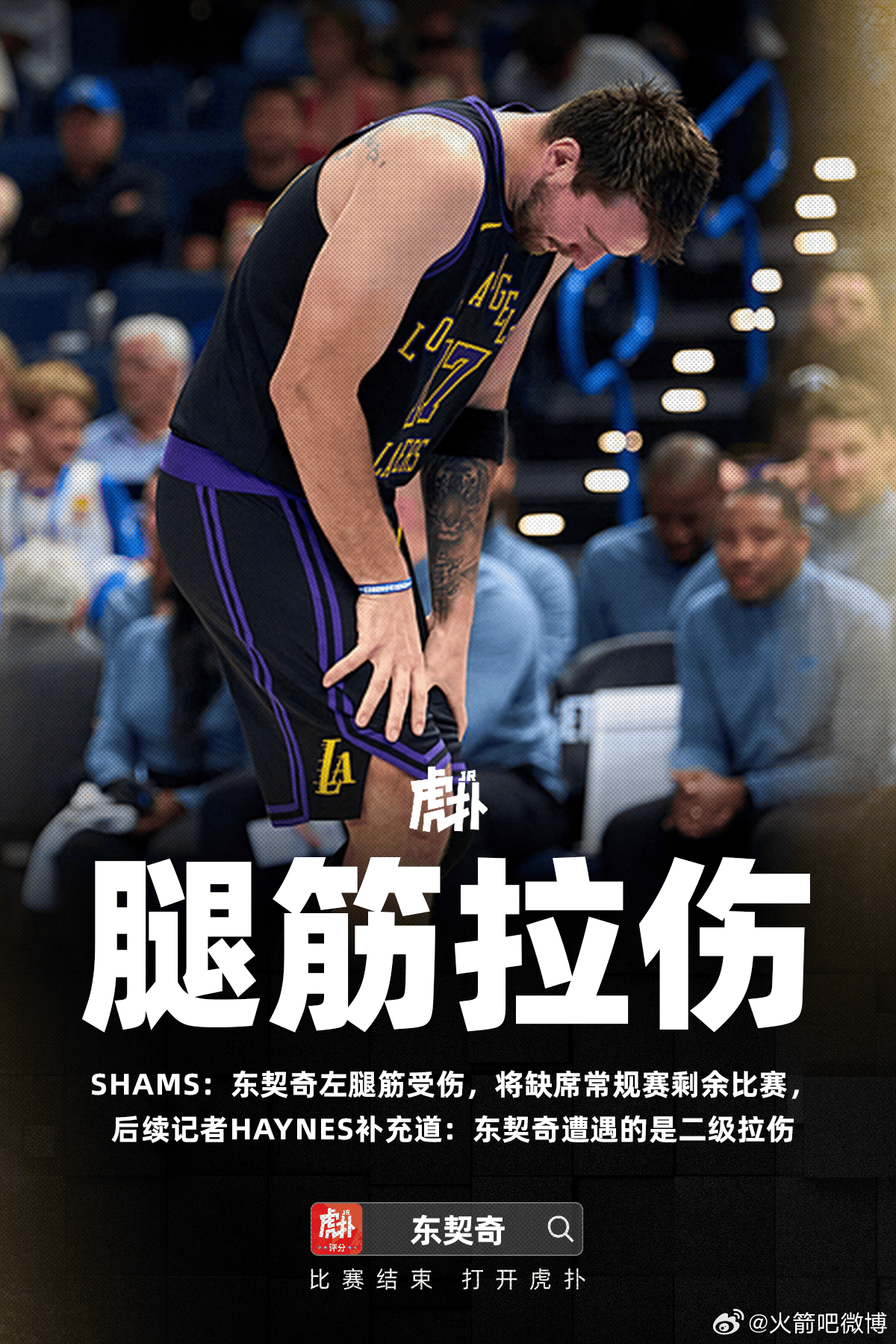 东契奇腿筋二级拉伤，将缺席一个月左右，首轮估计是没戏了nba点赞成金休斯敦火箭