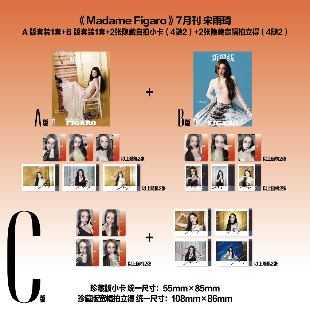 计入销量 费加罗/费加罗男士 7月 宋雨琦封面C版套装：A+B封面+6张小卡+6