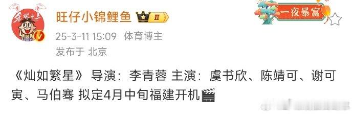 虞书欣陈靖可灿如繁星4月中旬开机《灿如繁星》来袭，虞书欣、陈靖可领衔，the9小