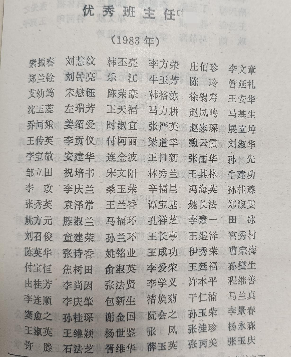 1983年山东省受表彰的全国优秀班主任