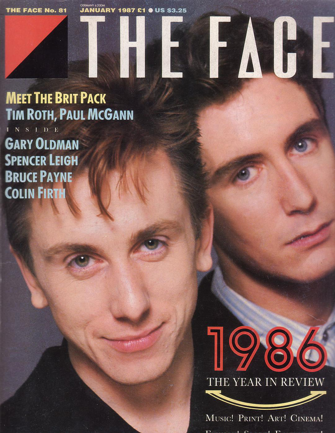 1987年，蒂姆·罗斯与保罗·麦甘恩，同框登上的《The Face》杂志封面。 