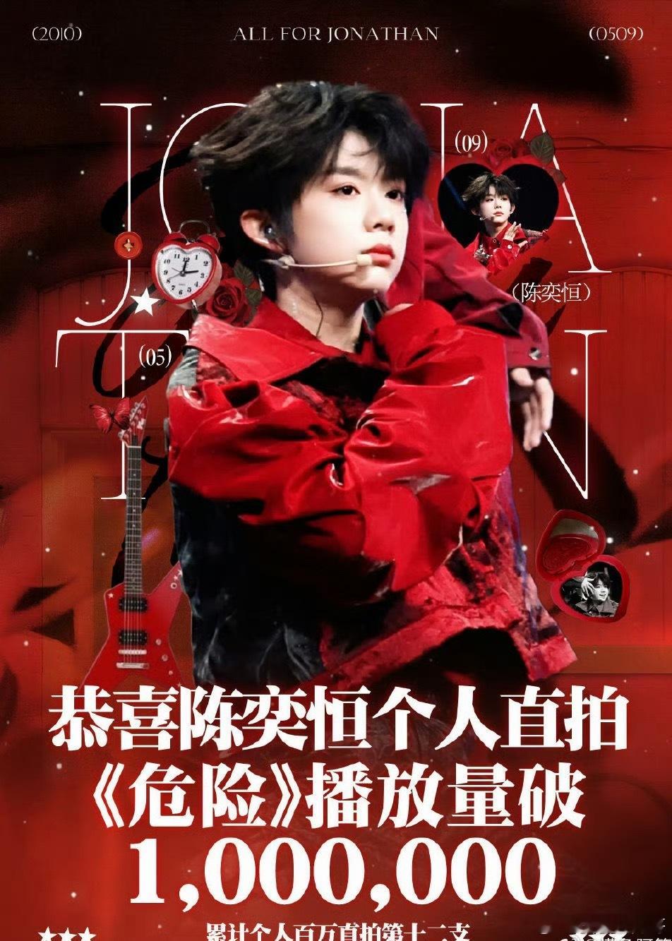 陈奕恒《危险的关系》舞台直拍播放量破百万，累计十二只个人百万直拍 