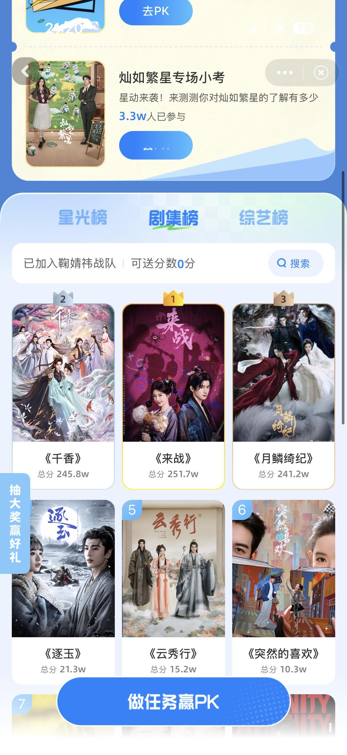 刘宇宁战队反超鞠婧祎战队登顶别引战了 闲着没事就来预约《来战》 