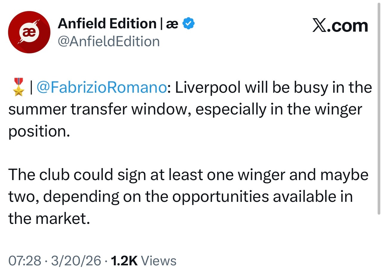 罗马诺：你军将会迎来一个忙碌的夏窗，特别是边锋位置。球队会至少签下一名边锋，也可