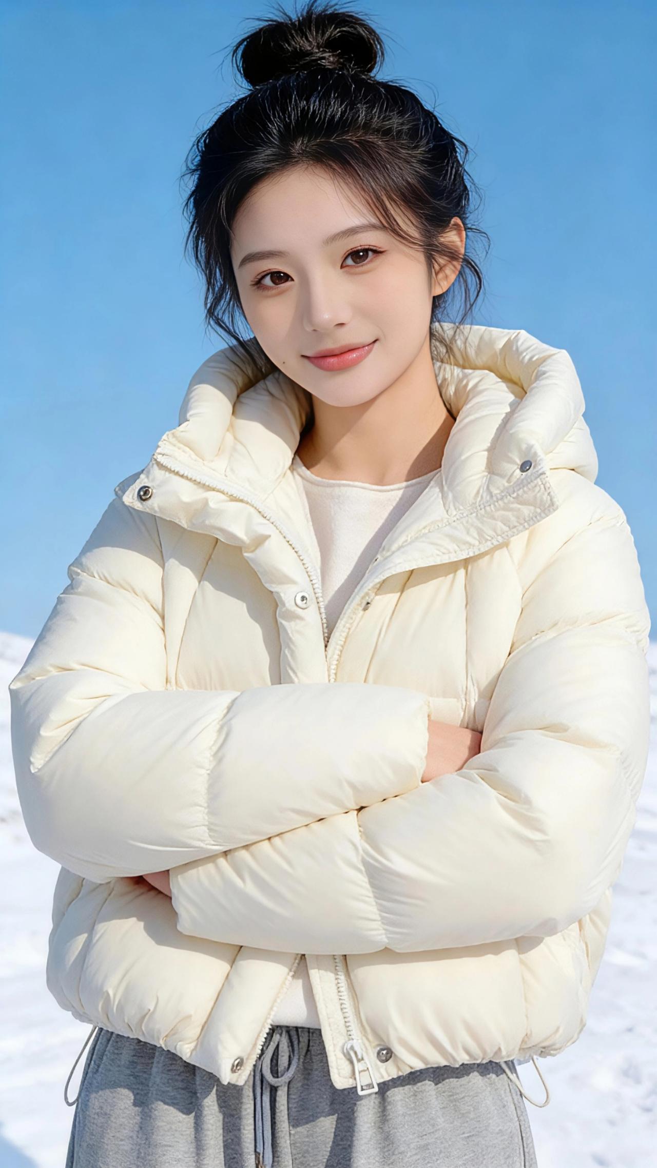 雪野白袄
 
冬日的雪野是被揉碎的云，铺展在天地间，晃得人眼睫都沾了细碎的光。她