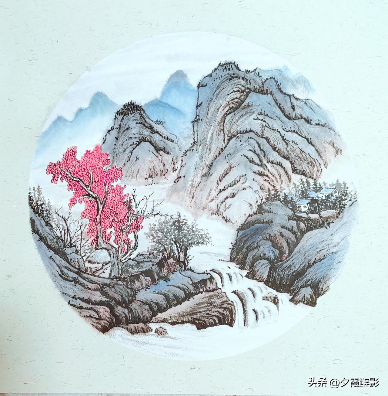 退休日常，不扎堆闲谈，不消磨于棋牌，日日跟随网课学习国画。
一山一水，一树一泉，