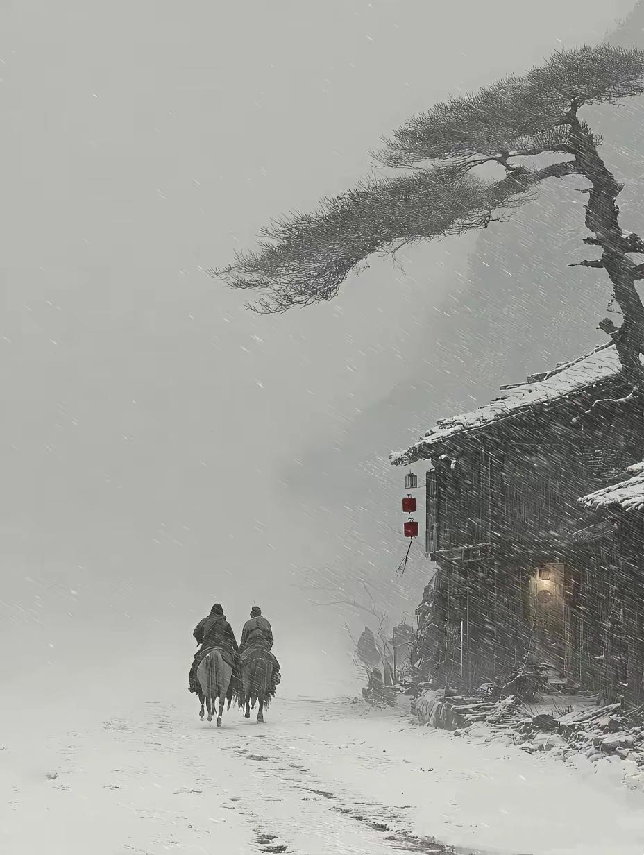 如果穿越到了这个场景，我定会牵马走向那盏红灯笼。轻叩门扉，讨一盏热茶，听屋主讲讲