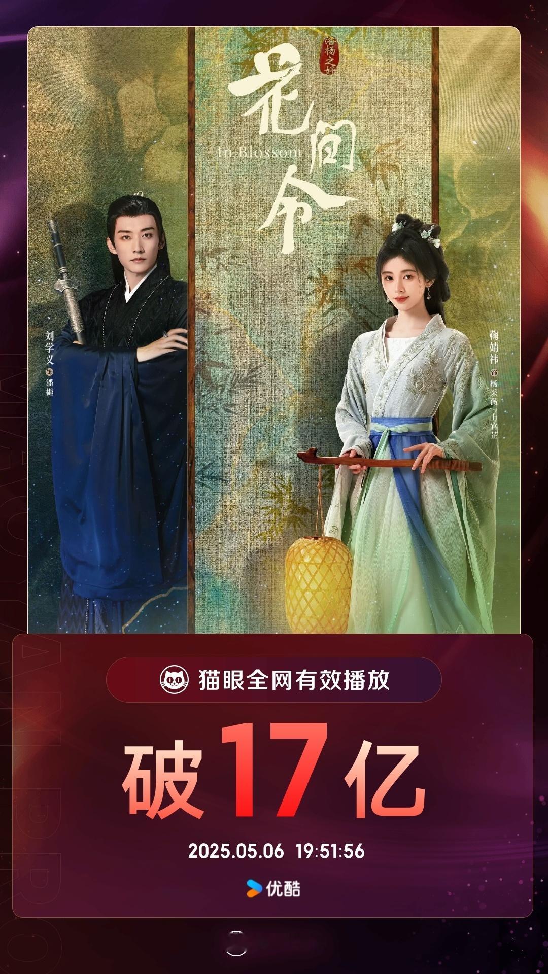 花间令[超话]花间令有效播放量破17亿 据猫眼专业版数据  领衔主演剧集《花间令