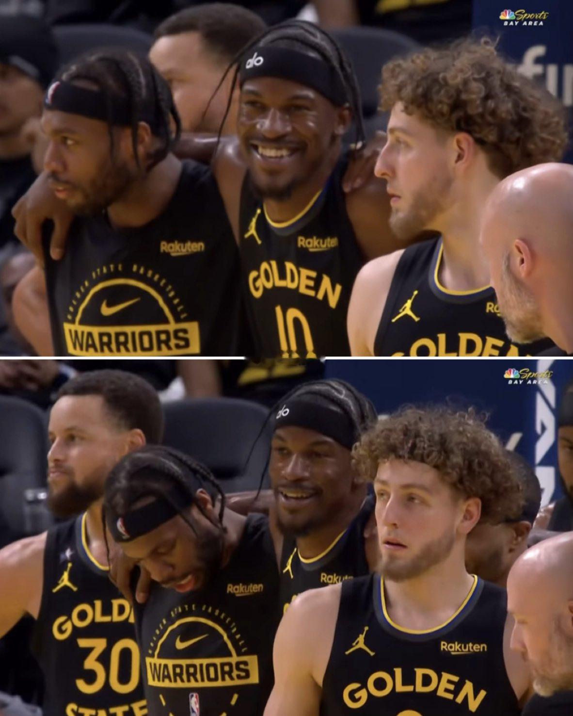 巴特勒膝盖受伤被队友搀扶离场，看样子应该问题不大，离场时巴特勒脸上的表情能说明一