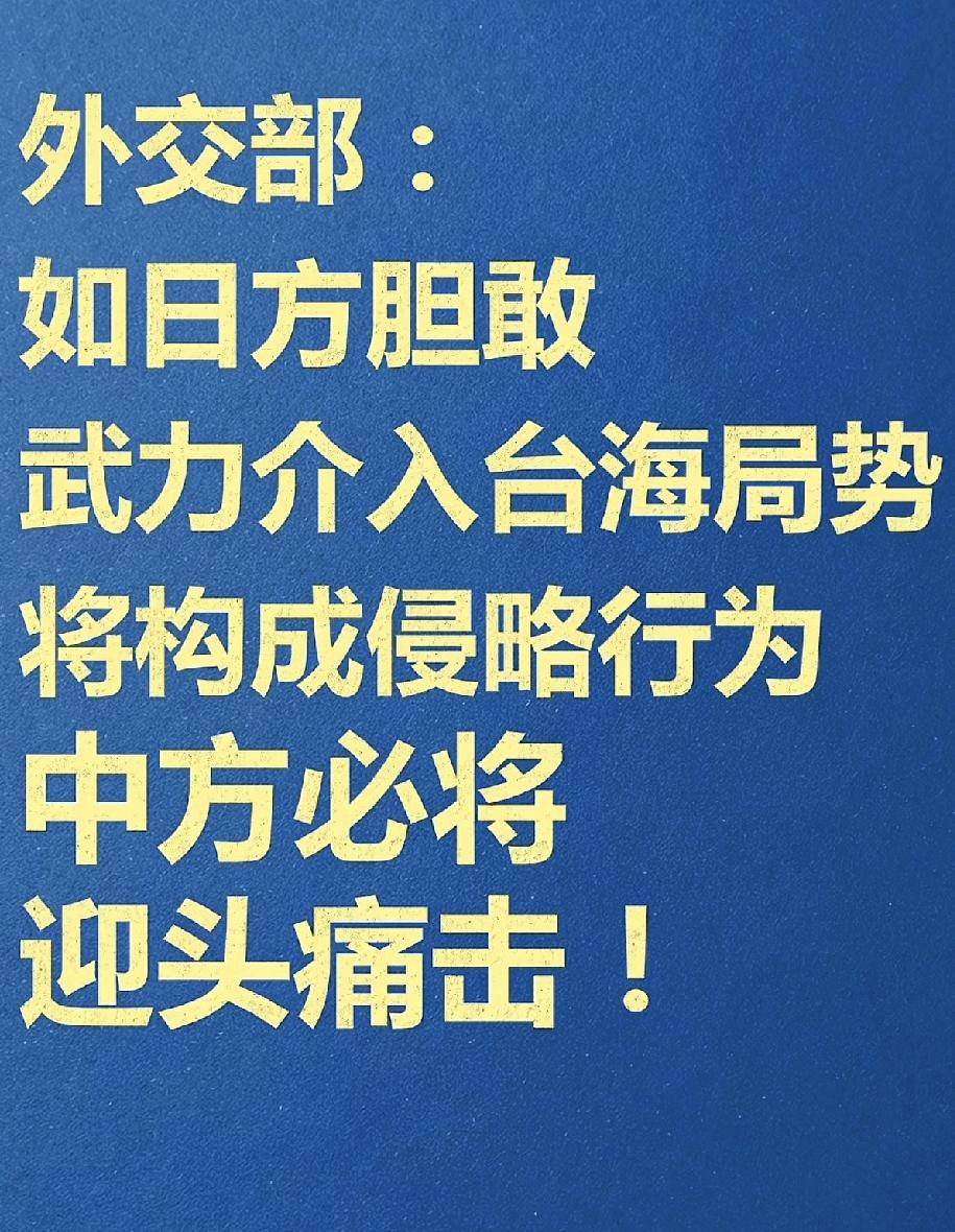 这话听着就解气！
如果小日子胆敢介入海峡局势，将构成对咱们国家的二次侵略，咱们正