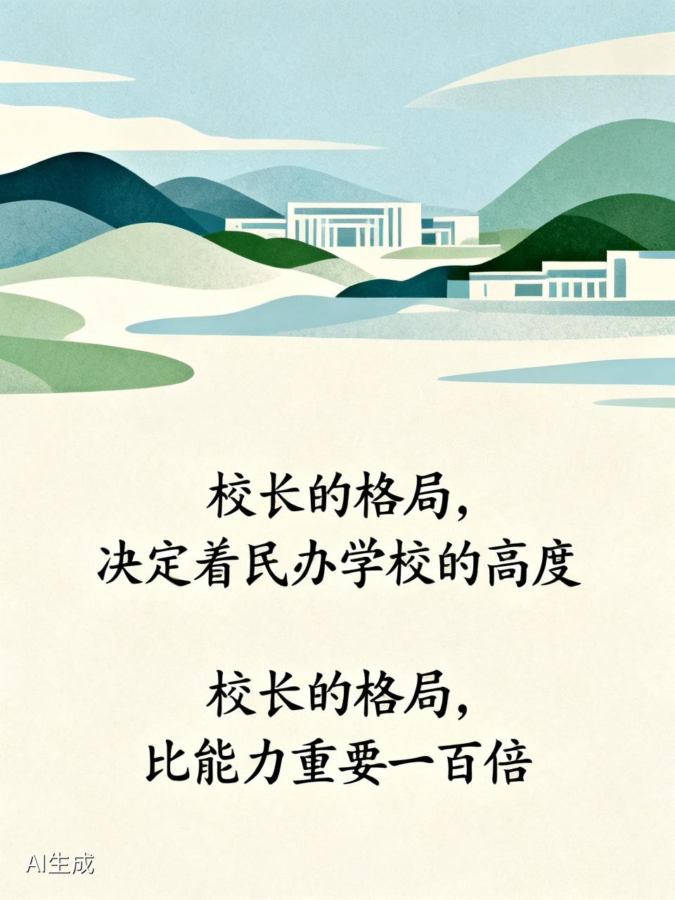 校长的格局，决定着民办学校的高度。
民办学校，在招聘校长时，
往往看重教学成绩、